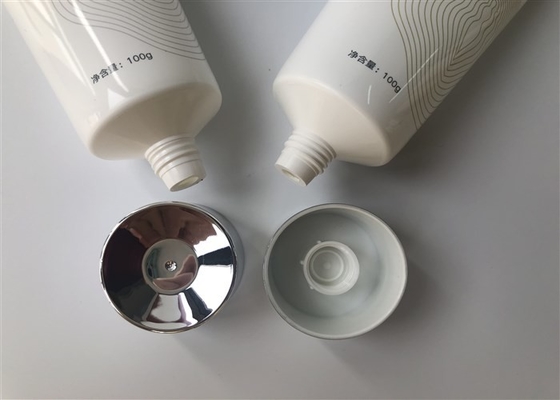 White Plastic Tube Packaging with electoplate glossy silver screw on cap tail sealed 100g
